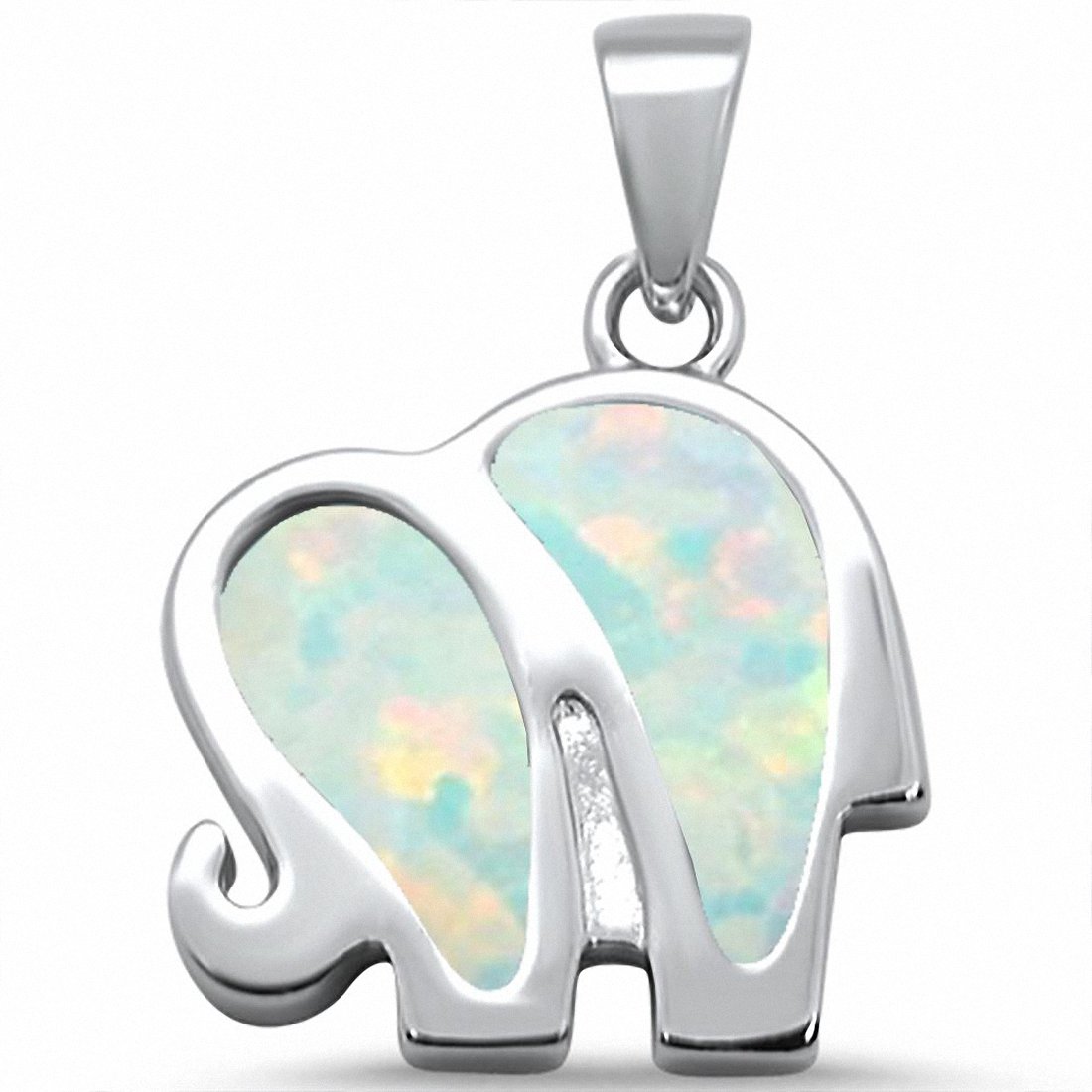 Elephant Pendant Charm Solid Lab Created Opal 925 Sterling Silver