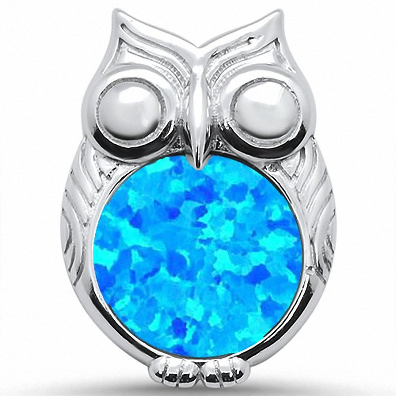 Owl Pendant Charm Lab Created Opal 925 Sterling Silver