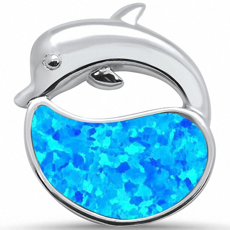 Dolphin Pendant Charm Solid Created Opal 925 Sterling Silver Choose Color