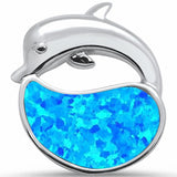 Dolphin Pendant Charm Solid Created Opal 925 Sterling Silver Choose Color