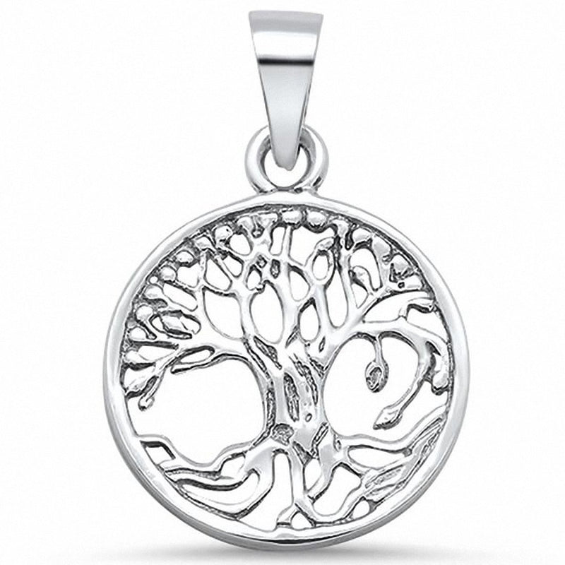 Plain Tree of Life Round Pendant Charm 925 Sterling Silver