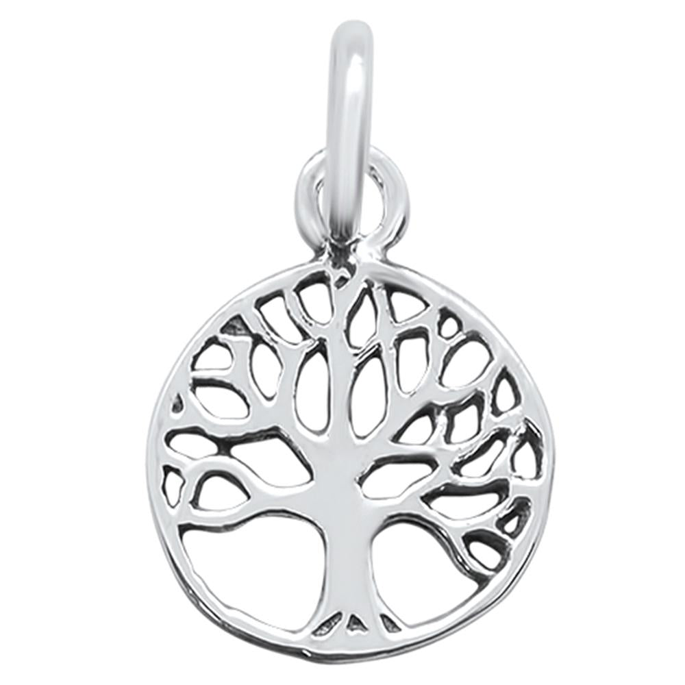 Pendant Round Tree of Life Charm Solid 925 Sterling Silver Choose Color