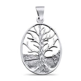 Oval Tree of Life Pendant Charm Solid 925 Sterling Silver