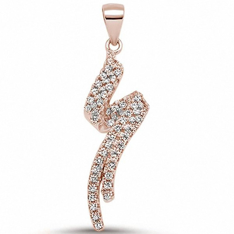 Fashion Pendant Curve Swirl Design Round Cubic Zirconia 925 Sterling Silver