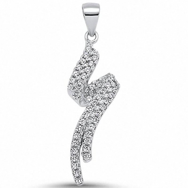 Fashion Pendant Curve Swirl Design Round Cubic Zirconia 925 Sterling Silver