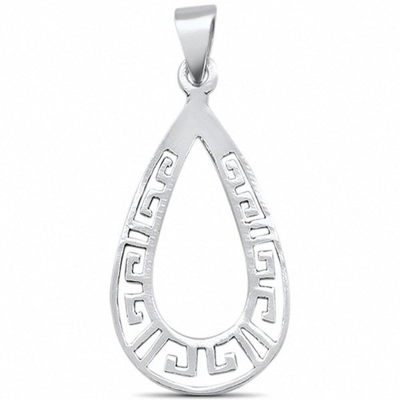 Plain Teardrop Pear Greek Key Pendant Charm 925 Sterling Silver