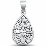 Pear Teardrop Cross Pendant Filigree 925 Sterling Silver