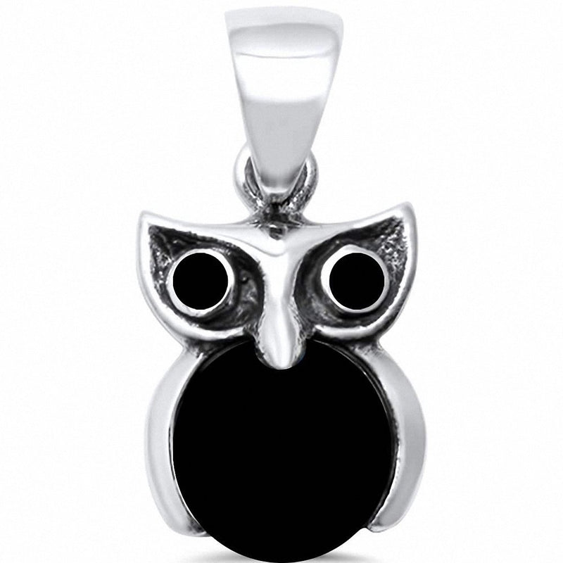 Charm Owl Pendant Simulated  Larimar Solid 925 Sterling Silver