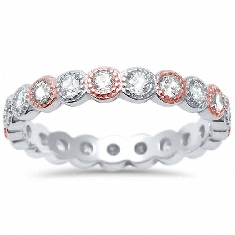 3.5mm Bezel Set Full Eternity Band Ring Alternating Round Simulated CZ 925 Sterling Silver