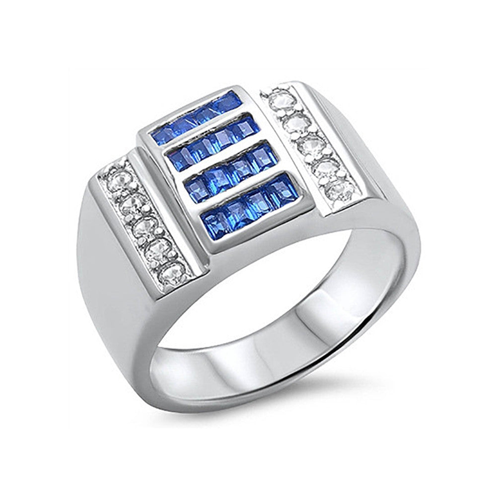 Men Ring Baguette Round Ice Cubic Zirconia 925 Sterling Silver Choose Color