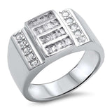 Men Ring Baguette Round Ice Cubic Zirconia 925 Sterling Silver Choose Color