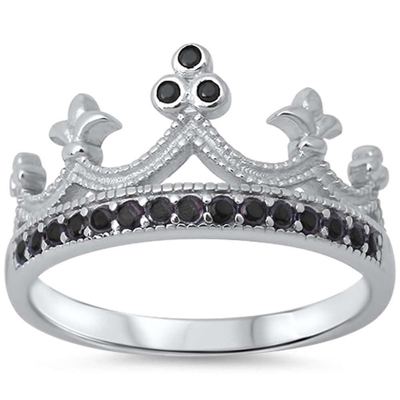 King Crown Ring Round Simulated Cubic Zirconia Half Eternity 925 Sterling Silver
