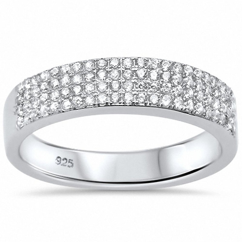 4 Row Round Micro Pave Half Eternity Band Ring 925 Sterling Silver Choose Color