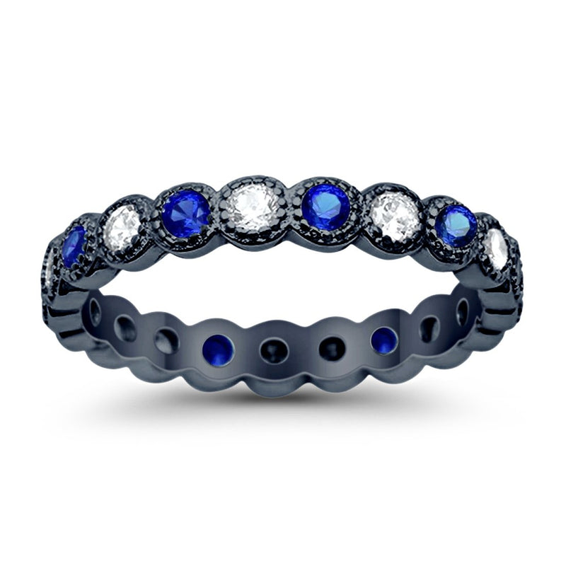 3.5mm Bezel Set Full Eternity Band Ring Alternating Round Simulated CZ 925 Sterling Silver