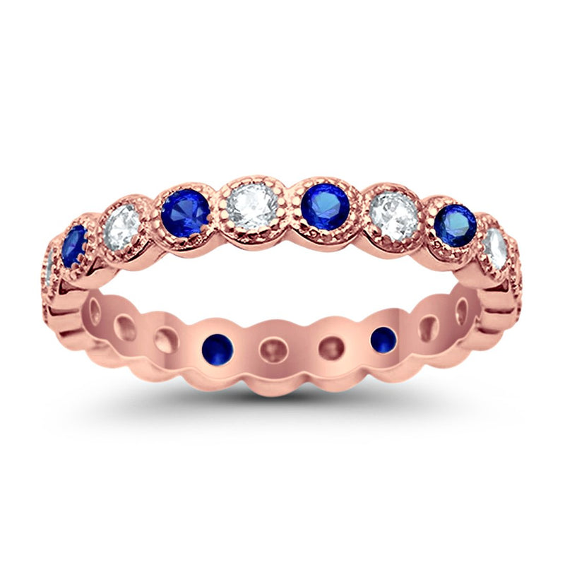 3.5mm Bezel Set Full Eternity Band Ring Alternating Round Simulated CZ 925 Sterling Silver