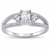 Fashion 3-Stone Ring Radiant Simulated Round CZ 925 Sterling Silver Choose Color