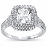 Double Halo Split Shank Radiant Engagement Ring Simulated Stone 925 Sterling Silver