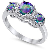 3 Stone Halo Wedding Ring Simulated Cubic Zirconia 925 Sterling Silver