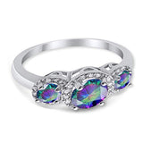 3 Stone Halo Wedding Ring Simulated Cubic Zirconia 925 Sterling Silver