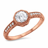 Filigree Wedding Engagement Ring Bezel Round Cubic Zirconia Solitaire Accent 925 Sterling Silver Choose Color
