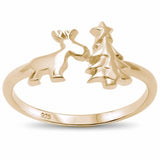 Christmass Tree Reindeer Ring Band 925 Sterling Silver Choose Color