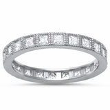 3mm Full Eternity Band Princess Cut Simulated Cubic Zirconia 925 Sterling Silver Choose Color