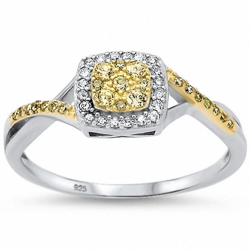 Two Tone Twist Infinity Shank Round Yellow White Cubic Zirconia 925 Sterling Silver