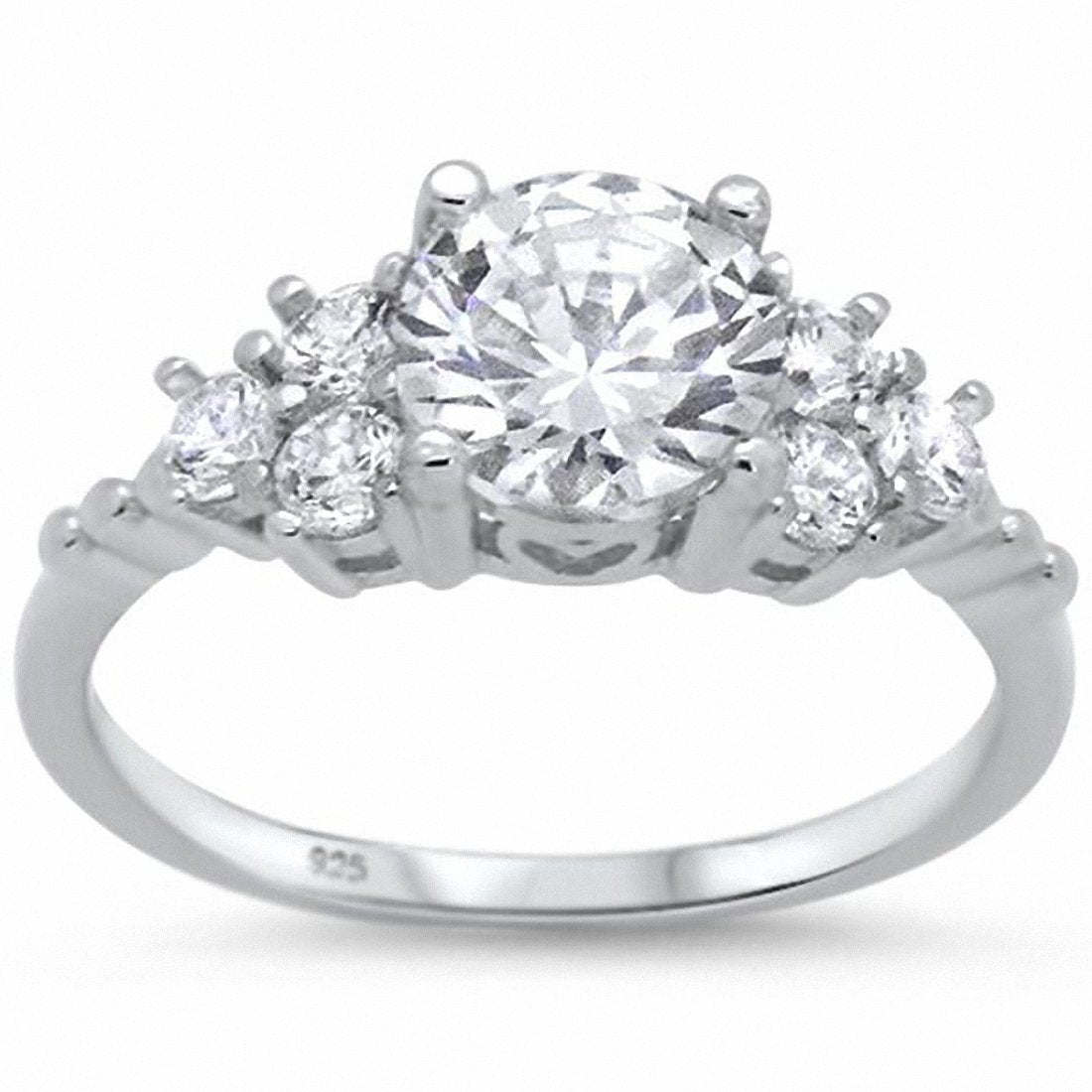 Engagement Ring Round Cubic Zirconia 925 Sterling Silver Choose Color