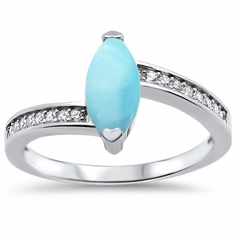 Solid Larimar Round Cubic Zirconia Marquise Ring 925 Sterling Silver Choose Color