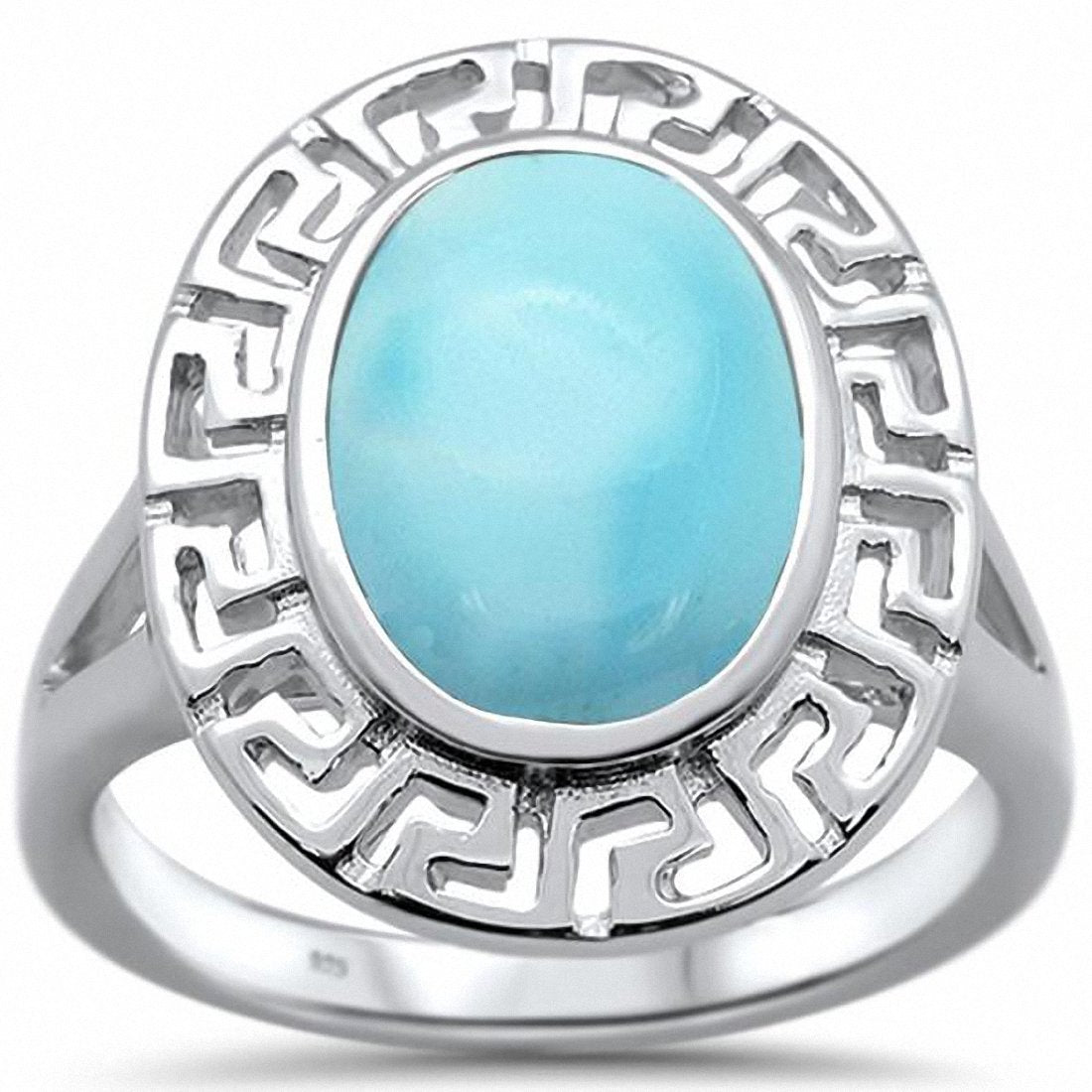 Oval Greek Key Larimar Ring Solid 925 Sterling Silver Choose Color