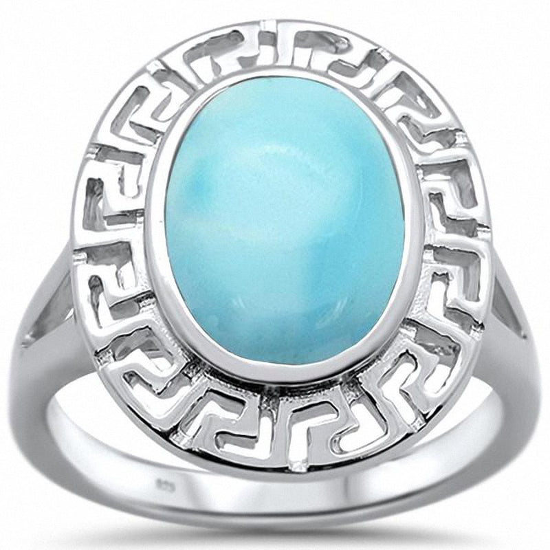 Oval Greek Key Larimar Ring Solid 925 Sterling Silver Choose Color