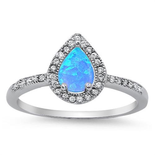 Teardrop Halo Pear Lab Created Opal Round Cubic Zirconia Accent 925 Sterling Silver