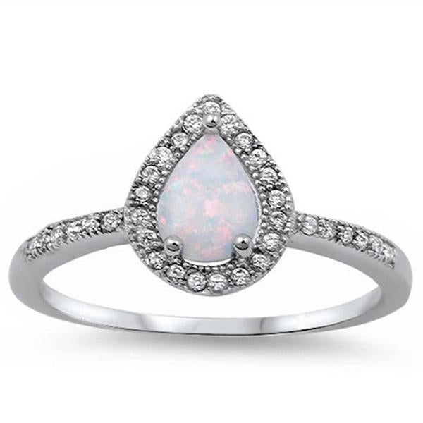 Teardrop Halo Pear Lab Created Opal Round Cubic Zirconia Accent 925 Sterling Silver
