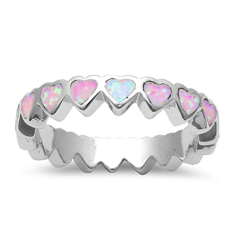 4mm Full Eternity Heart Band Ring Stackable Lab Created Blue Opal 925 Sterling Silver - Blue Apple Jewelry