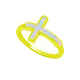Sideways Cross Ring Lab Created White Opal 925 Sterling Silver Choose Color