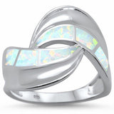 Swirl Wave Ring Created Blue Opal, Cubic Zirconia 925 Sterling Silver Choose Color