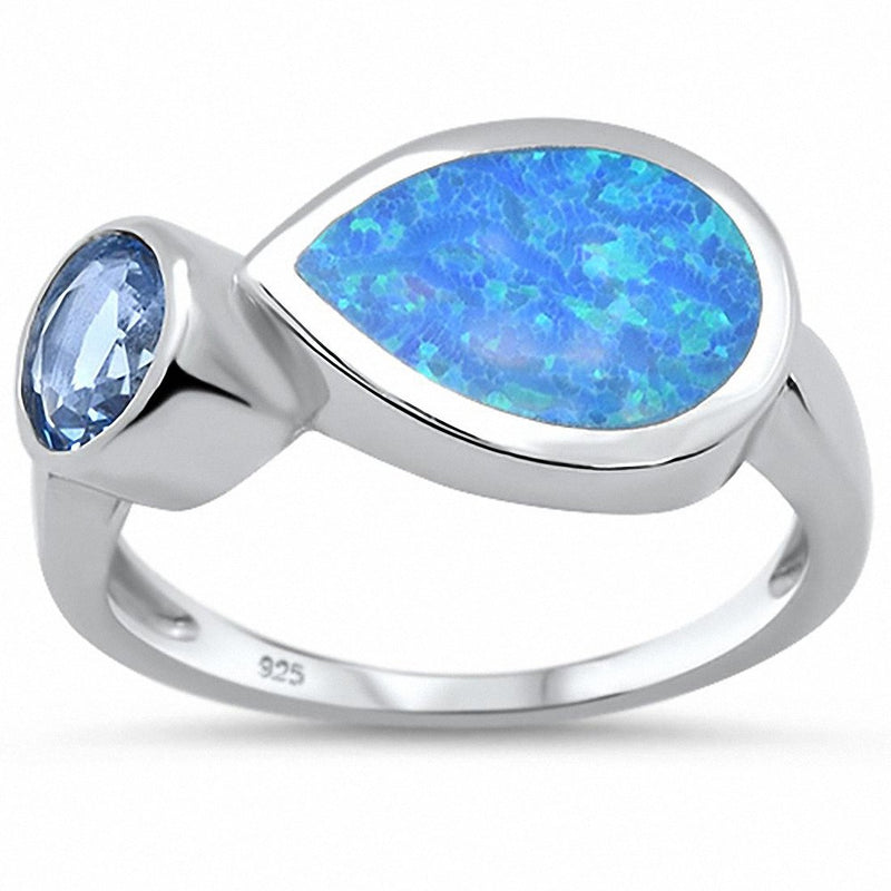 Teardrop Pear Lab Created Blue Opal Round Simulated Tanzanite 925 Sterling Silver