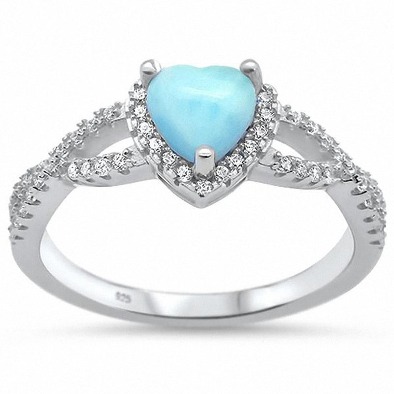 Halo Heart Promise Ring Twisted Infinity Shank Created Opal Round CZ 925 Sterling Silver