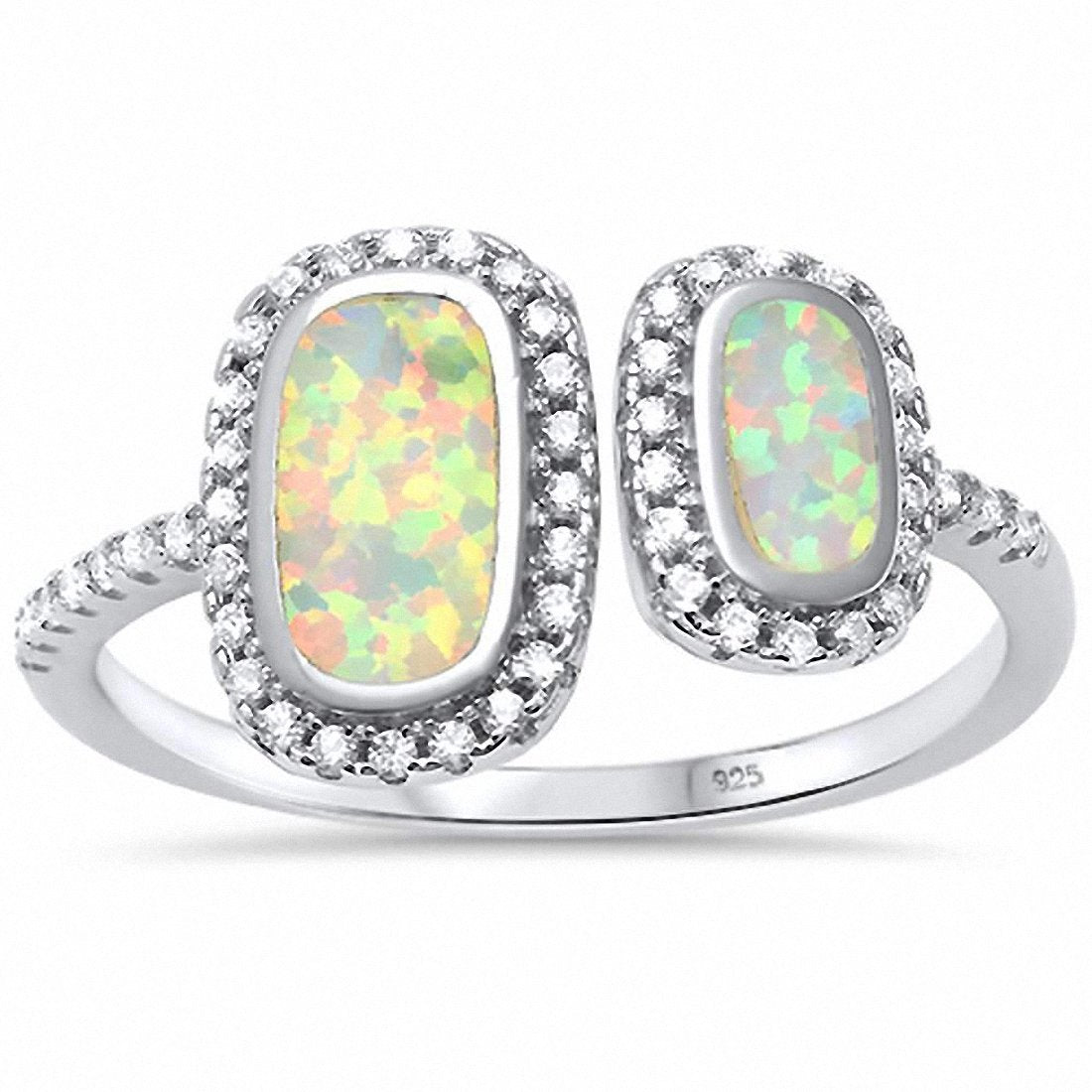 Modern Halo Style Ring Created Opal Round Cubic Zirconia 925 Sterling Silver Choose Color