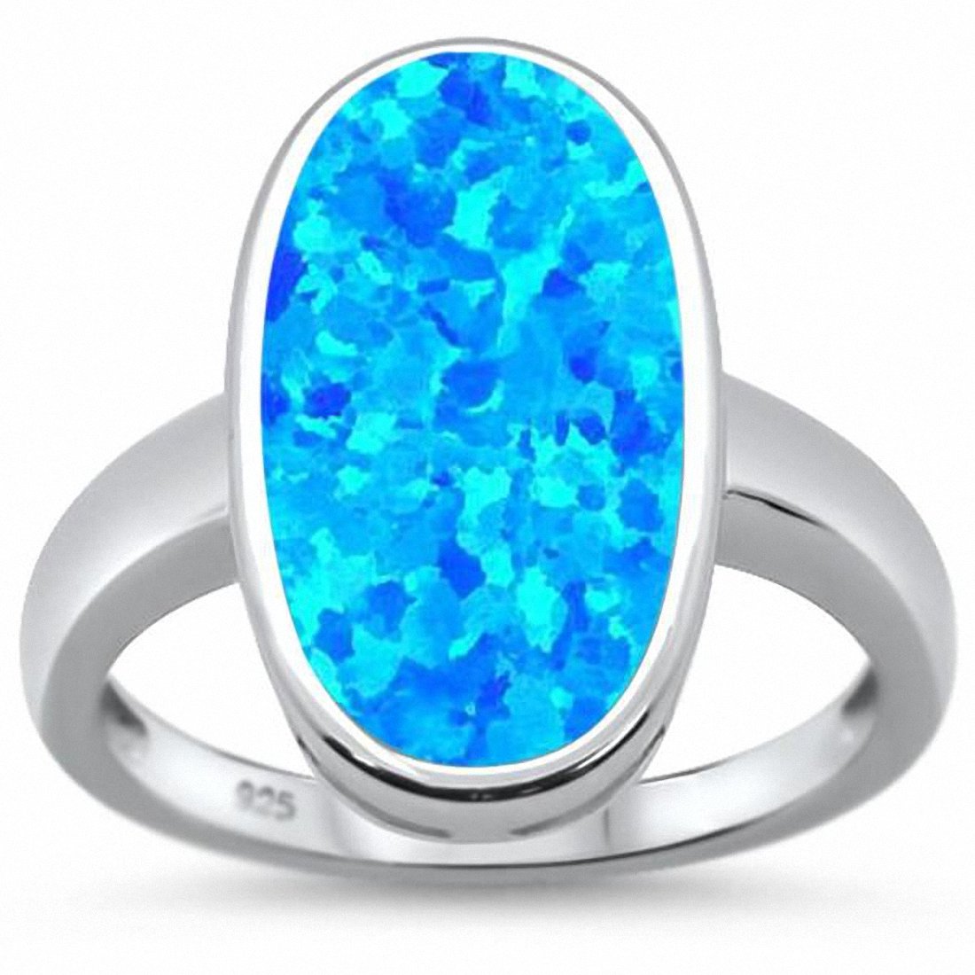 Solitiare Long Oval Ring Simulated Stone 925 Sterling Silver Choose Color