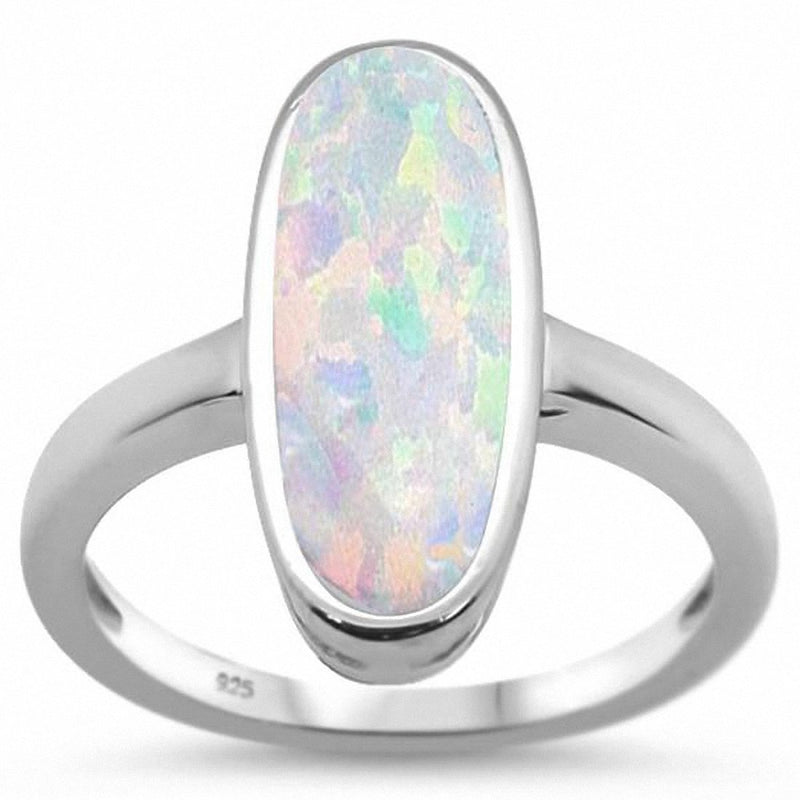 Solitaire Oval Ring Lab Created Opal 925 Sterling Silver (20mm)
