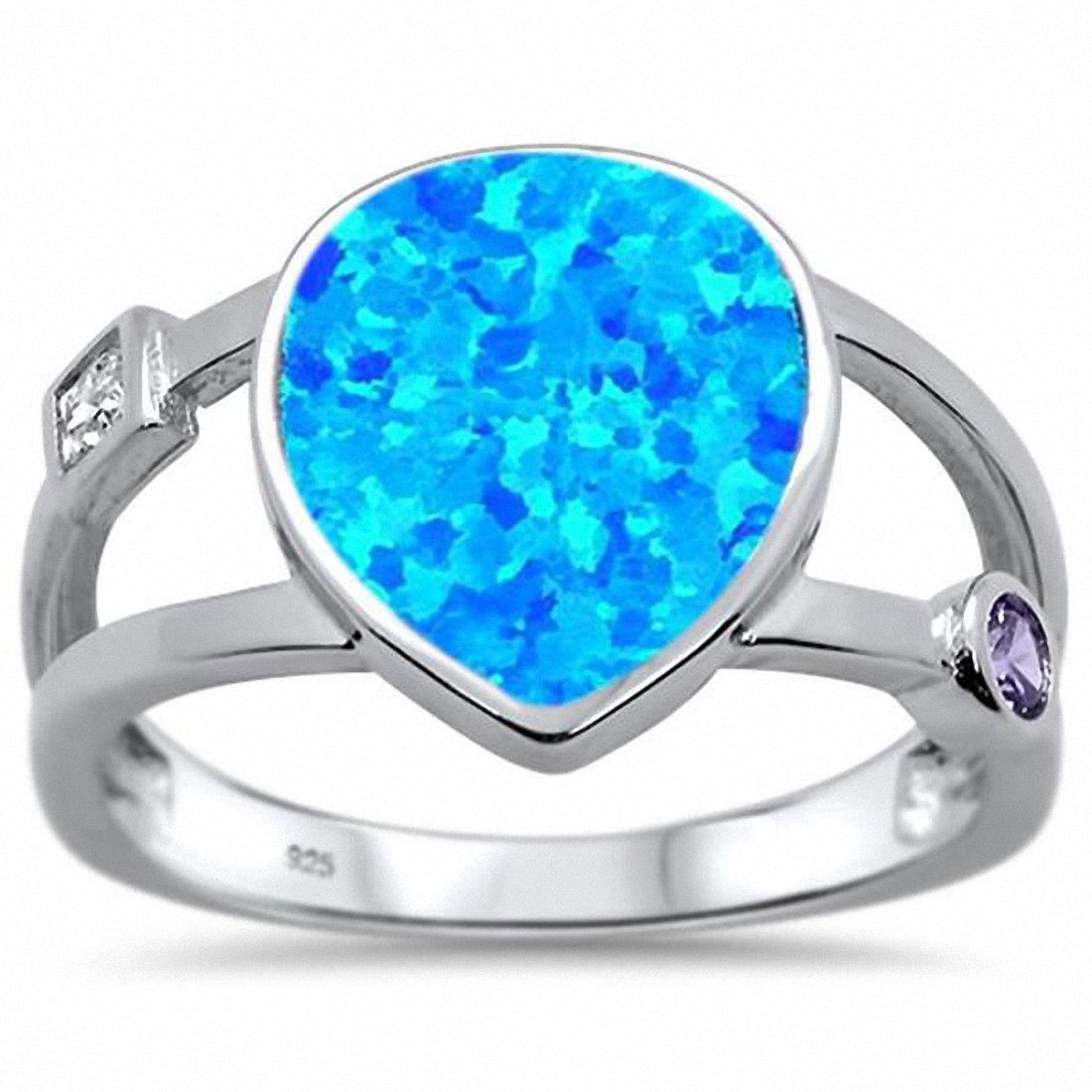 Pear Teardrop Ring Round Simulated Stone 925 Sterling Silver Choose Color