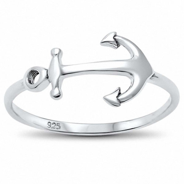 Women's Anchor Fashion Ring - Solid .925 Sterling Silver Band, Sizes 3-13