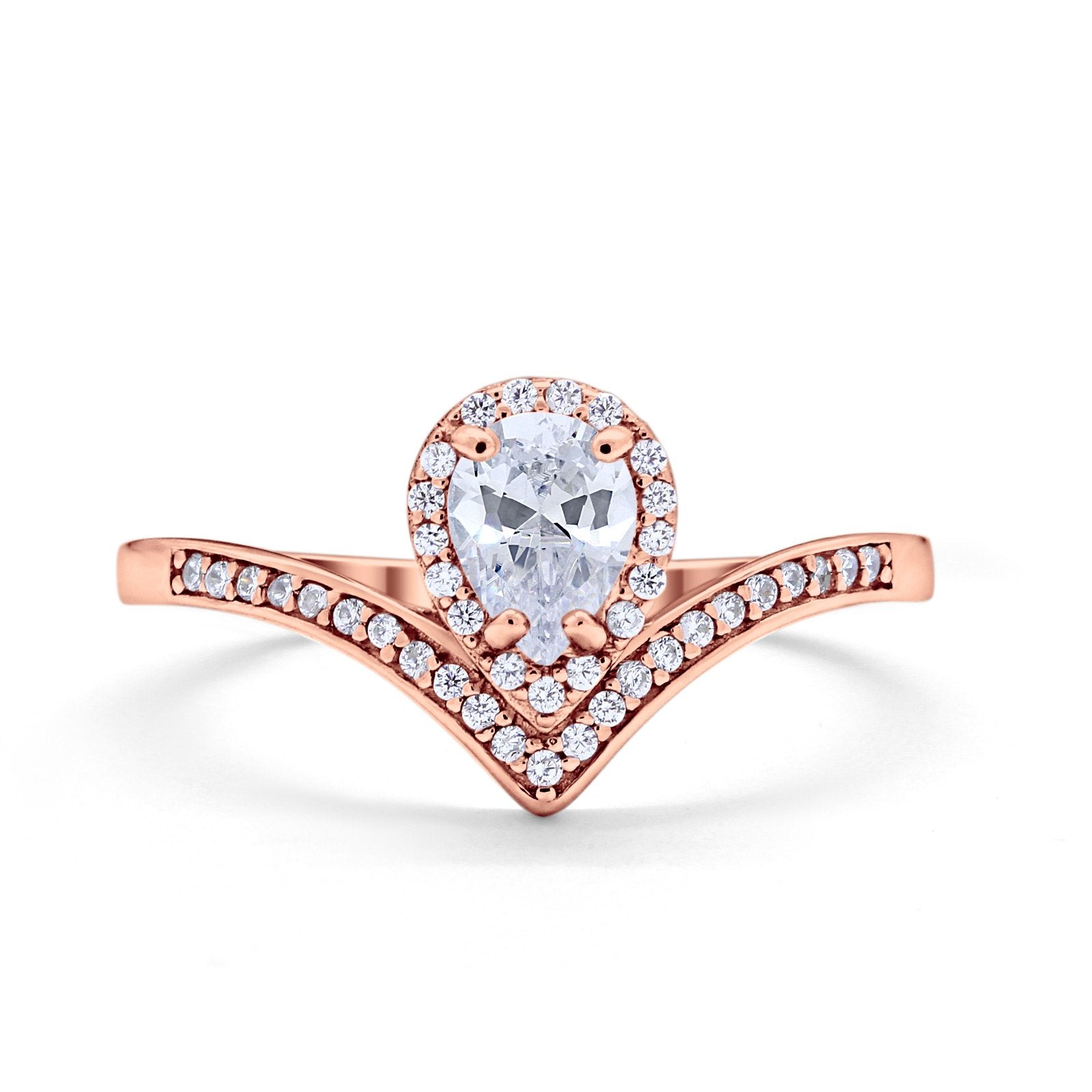 Teardrop V Midi Ring Pear Round Simulated Cubic Zirconia 925 Sterling Silver
