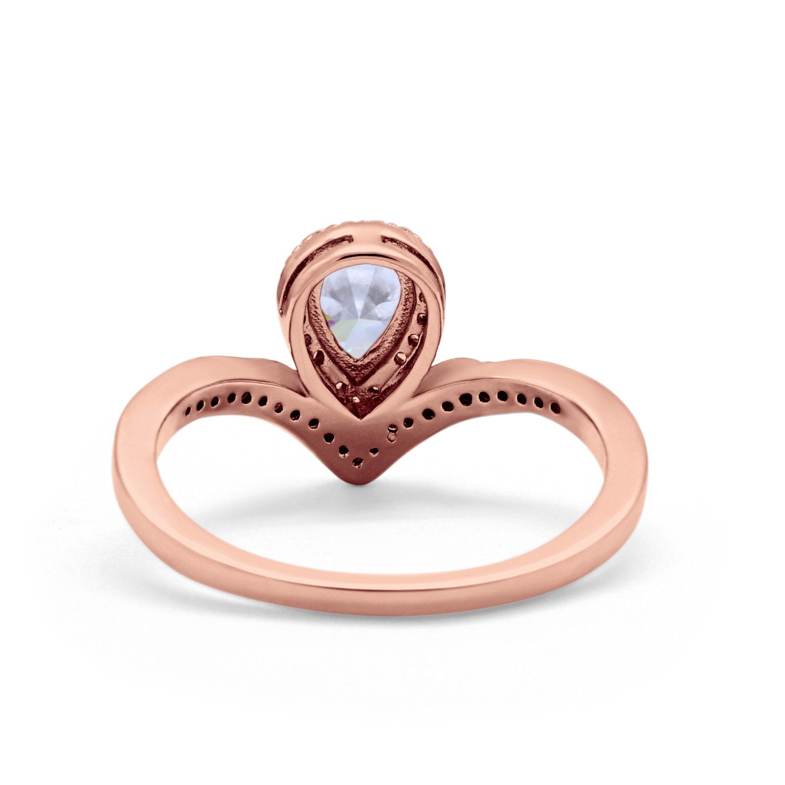 Teardrop V Midi Ring Pear Round Simulated Cubic Zirconia 925 Sterling Silver
