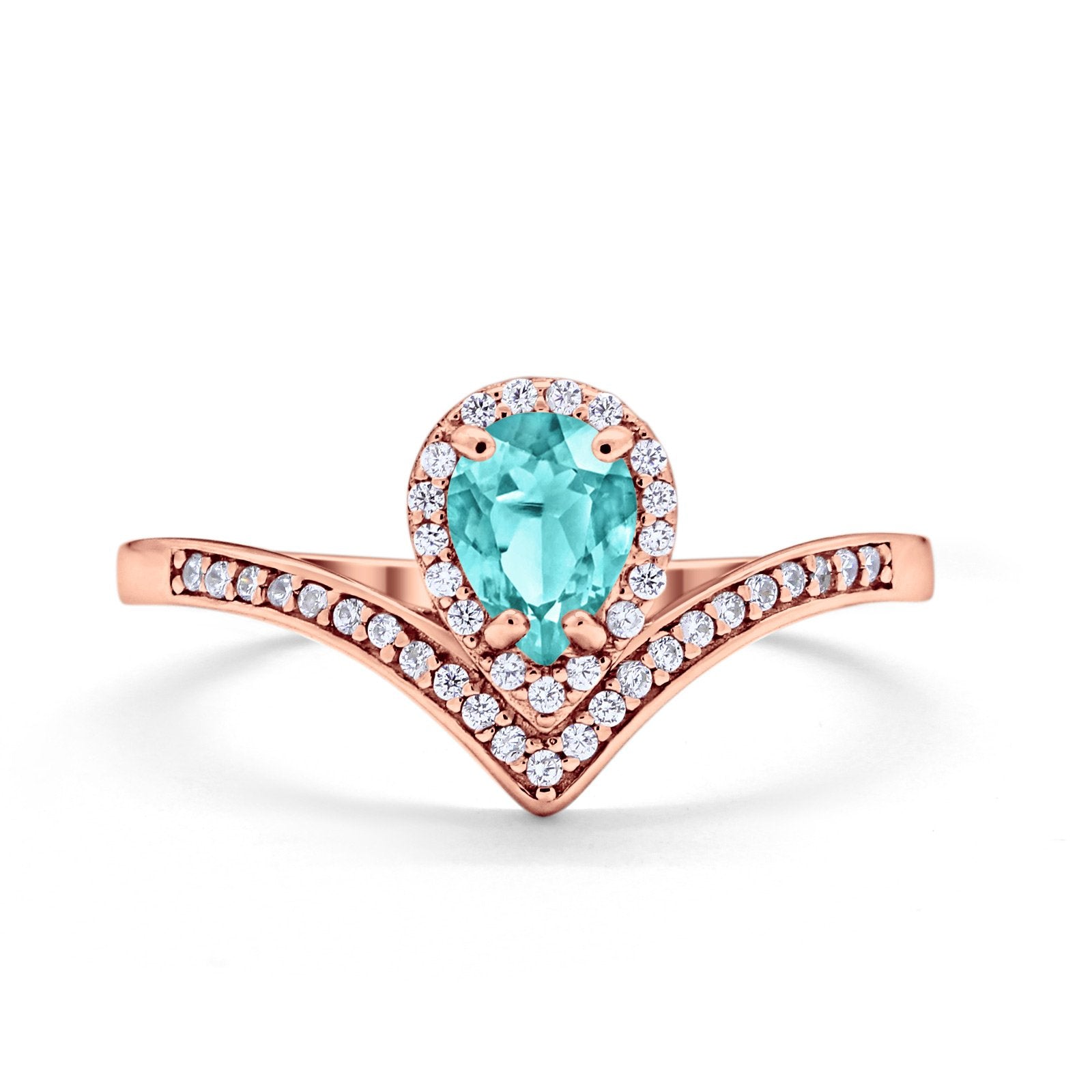 Teardrop V Midi Ring Pear Round Simulated Cubic Zirconia 925 Sterling Silver