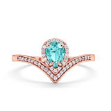 Teardrop V Midi Ring Pear Round Simulated Cubic Zirconia 925 Sterling Silver