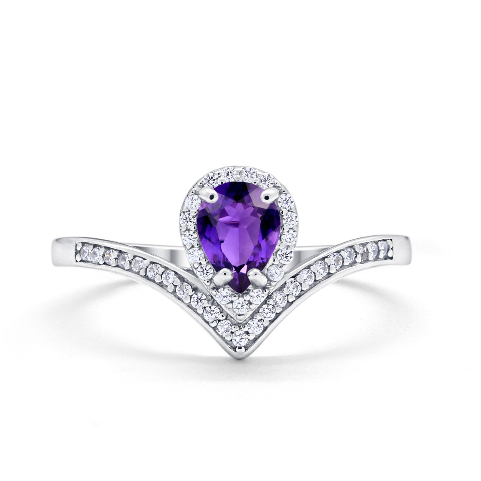 Teardrop V Midi Ring Pear Round Simulated Cubic Zirconia 925 Sterling Silver