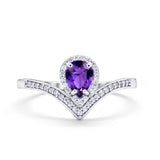 Teardrop V Midi Ring Pear Round Simulated Cubic Zirconia 925 Sterling Silver