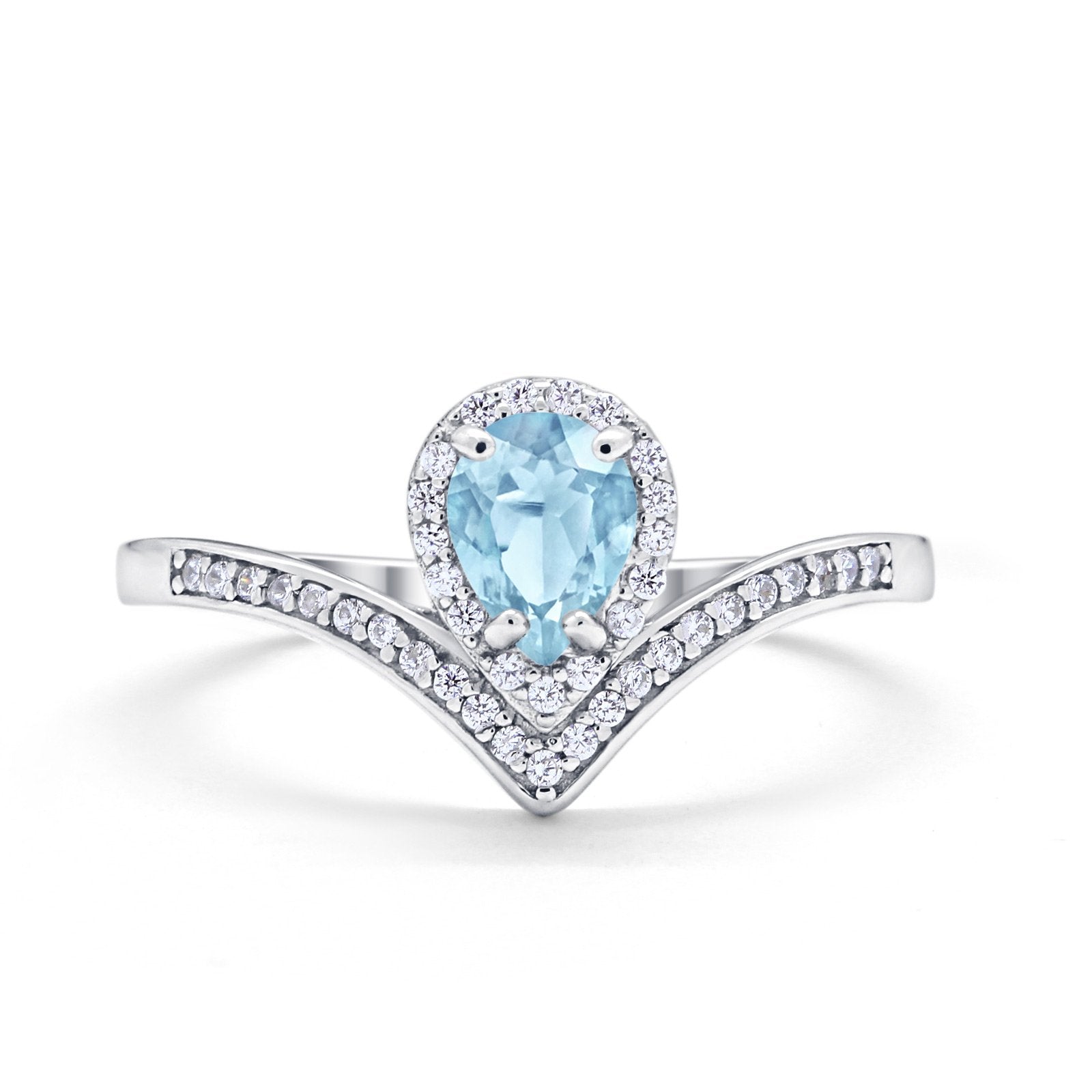 Teardrop V Midi Ring Pear Round Simulated Cubic Zirconia 925 Sterling Silver